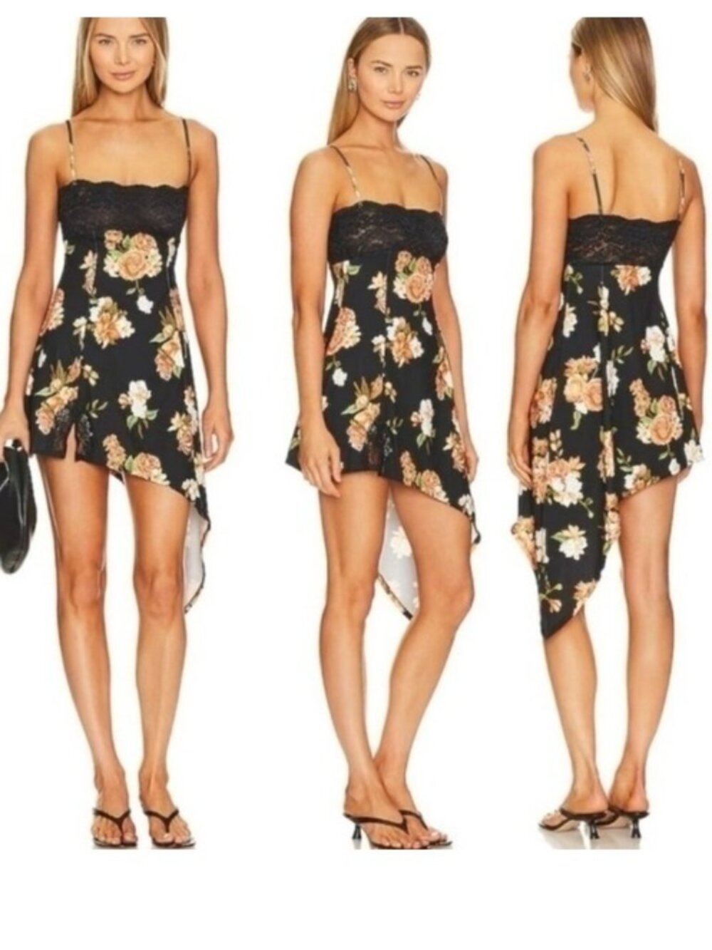 WEWOREWHAT Asymmetrical Floral Lace Slip Dress Small New Women's Party Mini